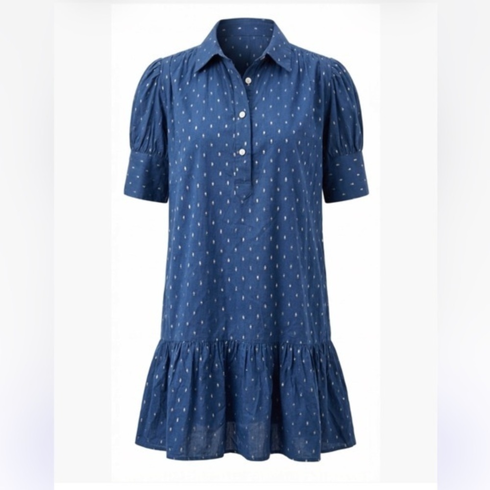 Never a wallflower Everything Short Sleeve Ruffle Navy Metallic Dot dress Small